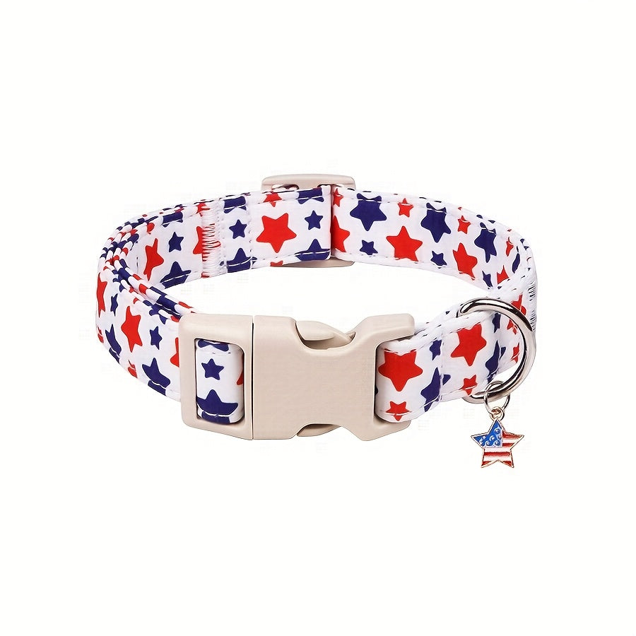Patriotic Star Pattern Dog Collar - Adjustable Quick Release Buckle