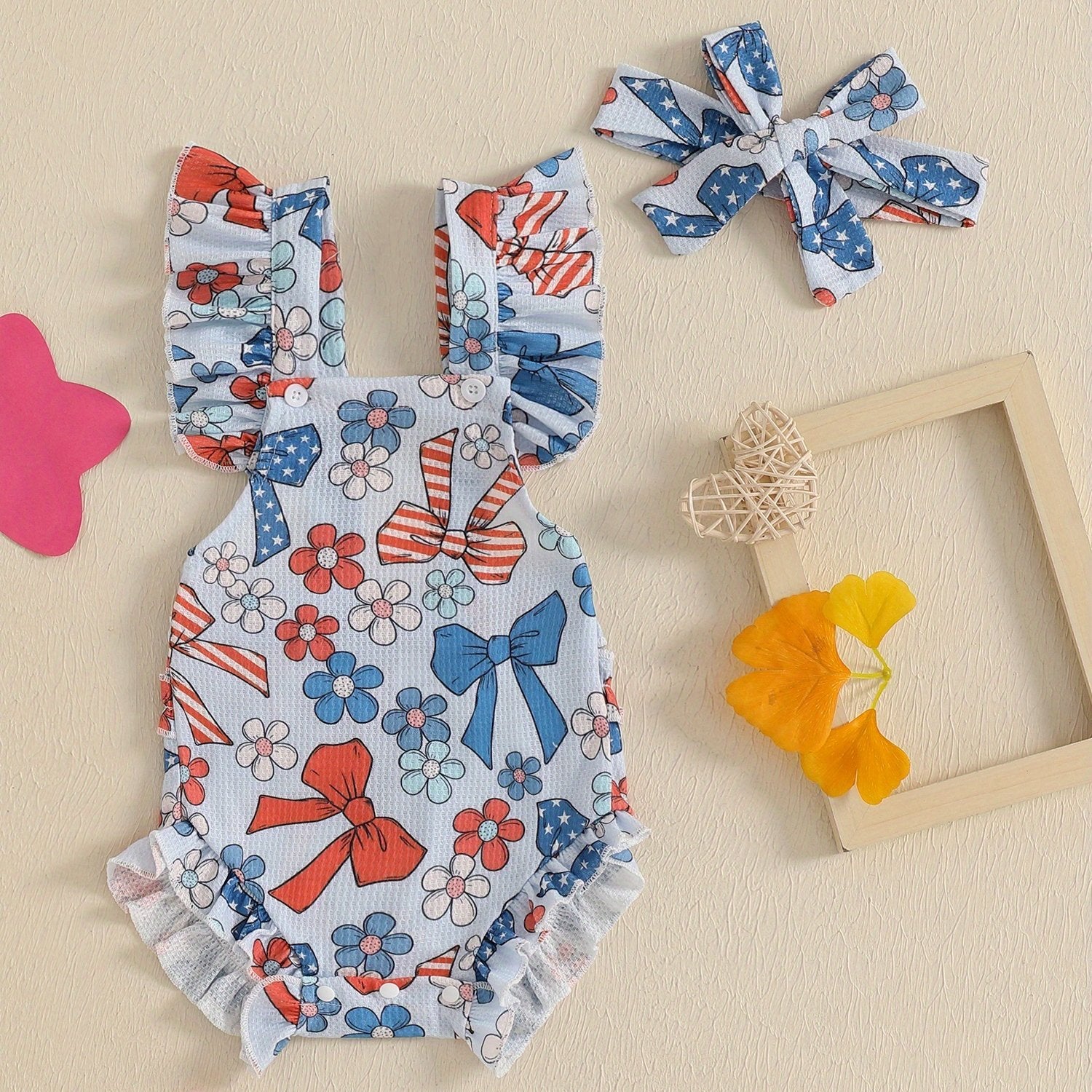 Patriotic Baby Romper - Red White Blue Stars