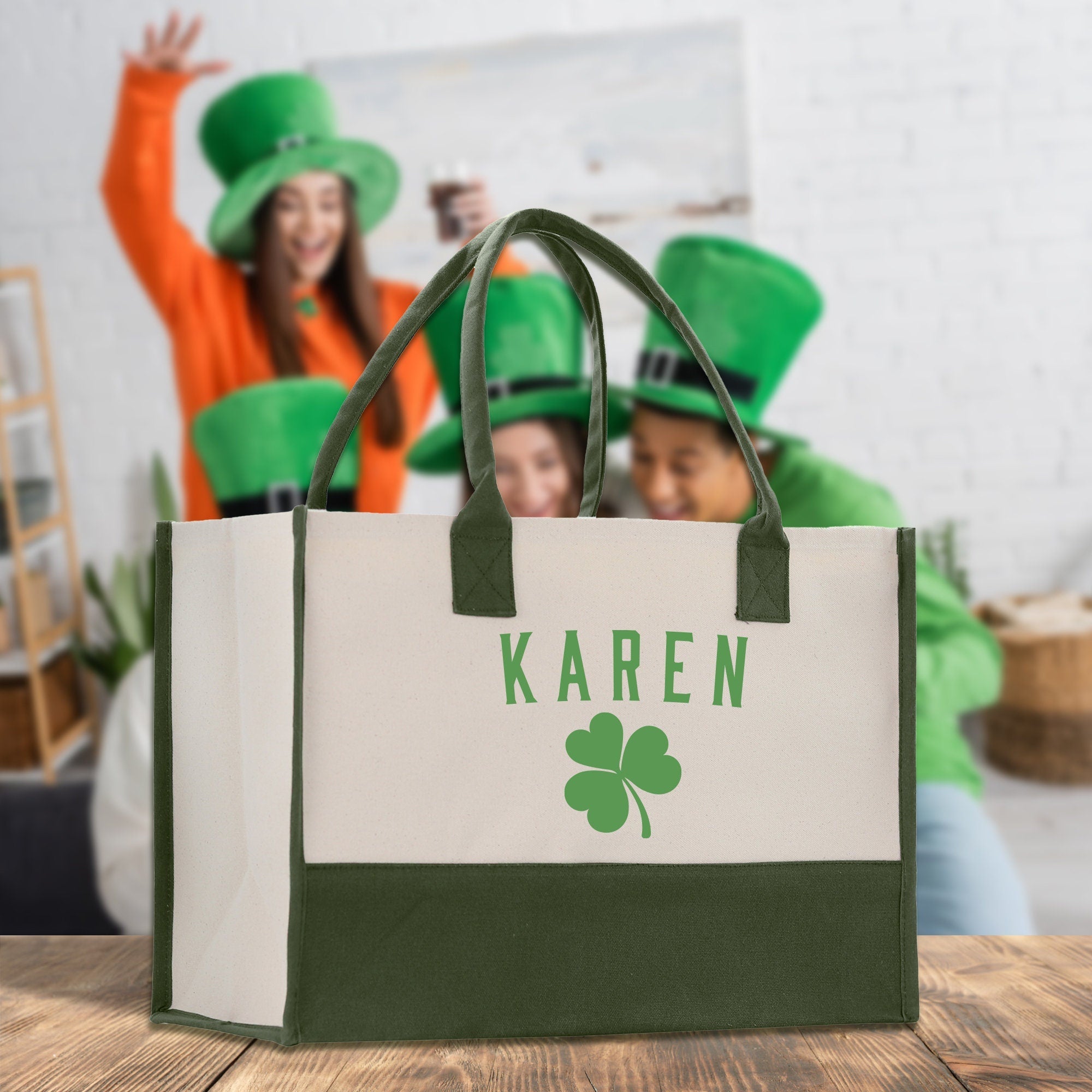 Saint Patrick's Day Personalized Cotton Canvas Tote Bag St Patrick Day Gift Shamrock Bag Lucky St Patrick's Irish Tote Bag Shenanigans Gift