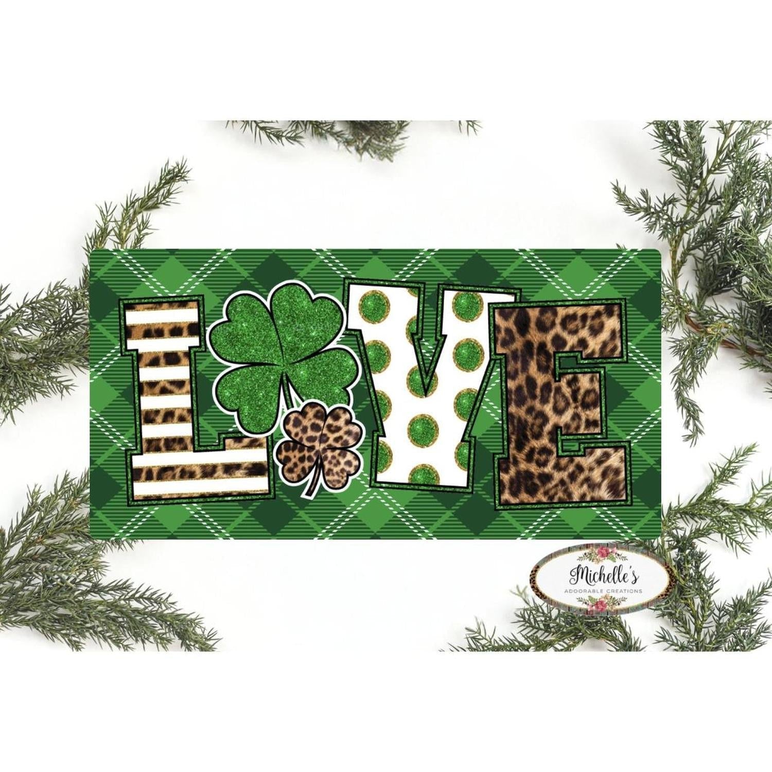 Saint Patrick's Day Leopard Love Sign - Wreath Enhancement